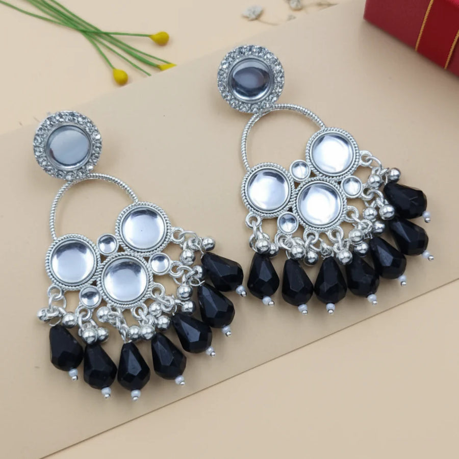 Silver Mirror Dangle Earrings NVR-0097