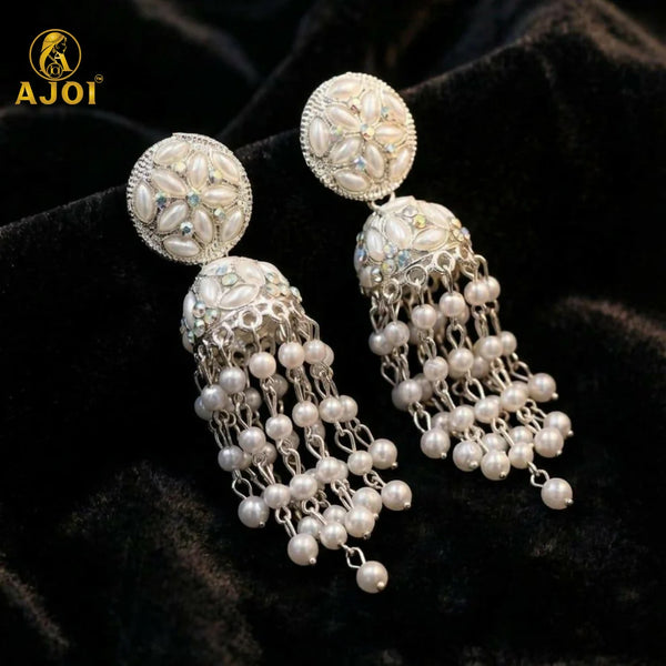 Silver Pearl Drop Earrings NVR-0098