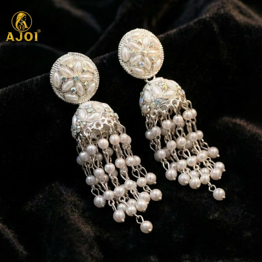 Silver Pearl Drop Earrings NVR-0098