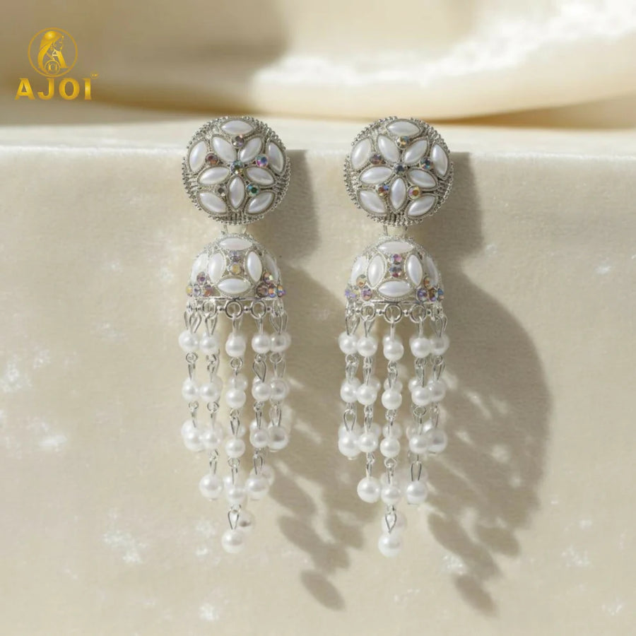 Silver Pearl Drop Earrings NVR-0098