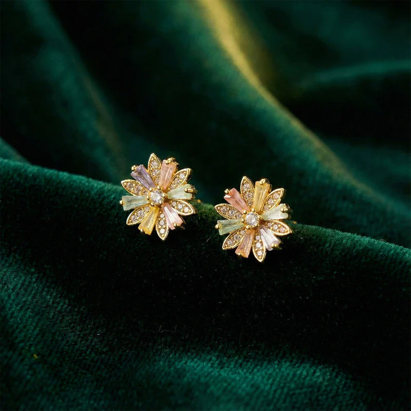 Floral Crystal Stud Earrings NVR-0101