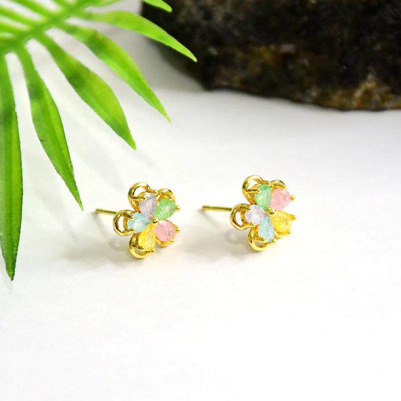 Floral Gemstone Stud Earrings NVR-0102