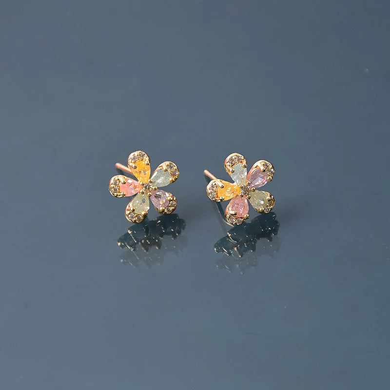 Floral Gemstone Stud Earrings NVR-0103