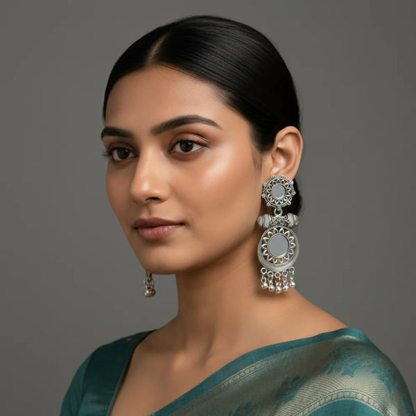 Antique Silver Mirror Earrings NVR-0105