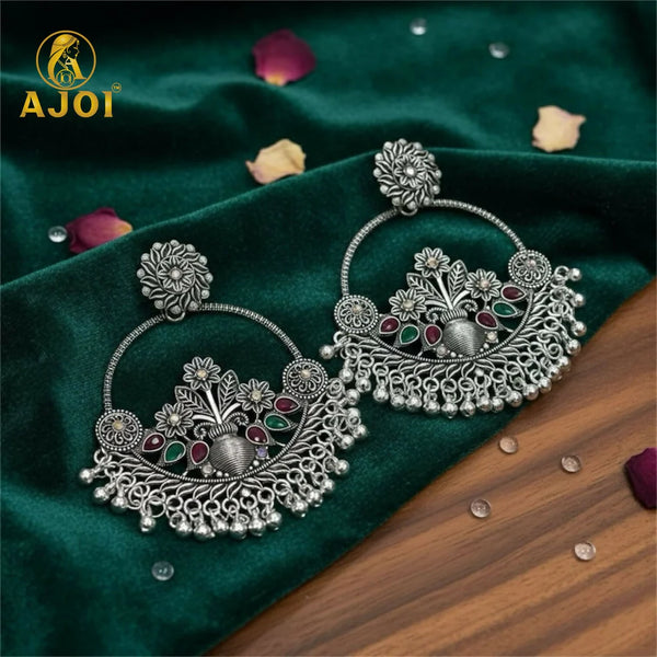 Antique Floral Silver Earrings NVR-0108