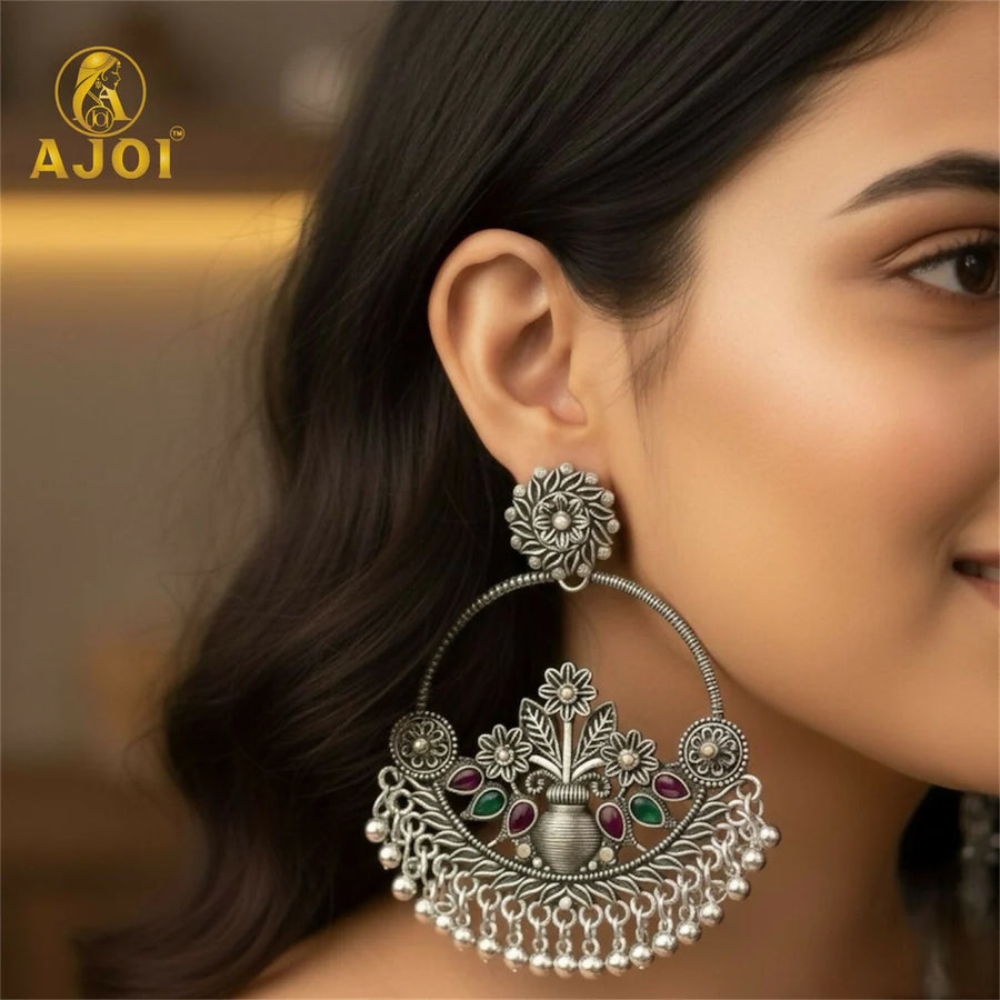 Antique Floral Silver Earrings NVR-0108