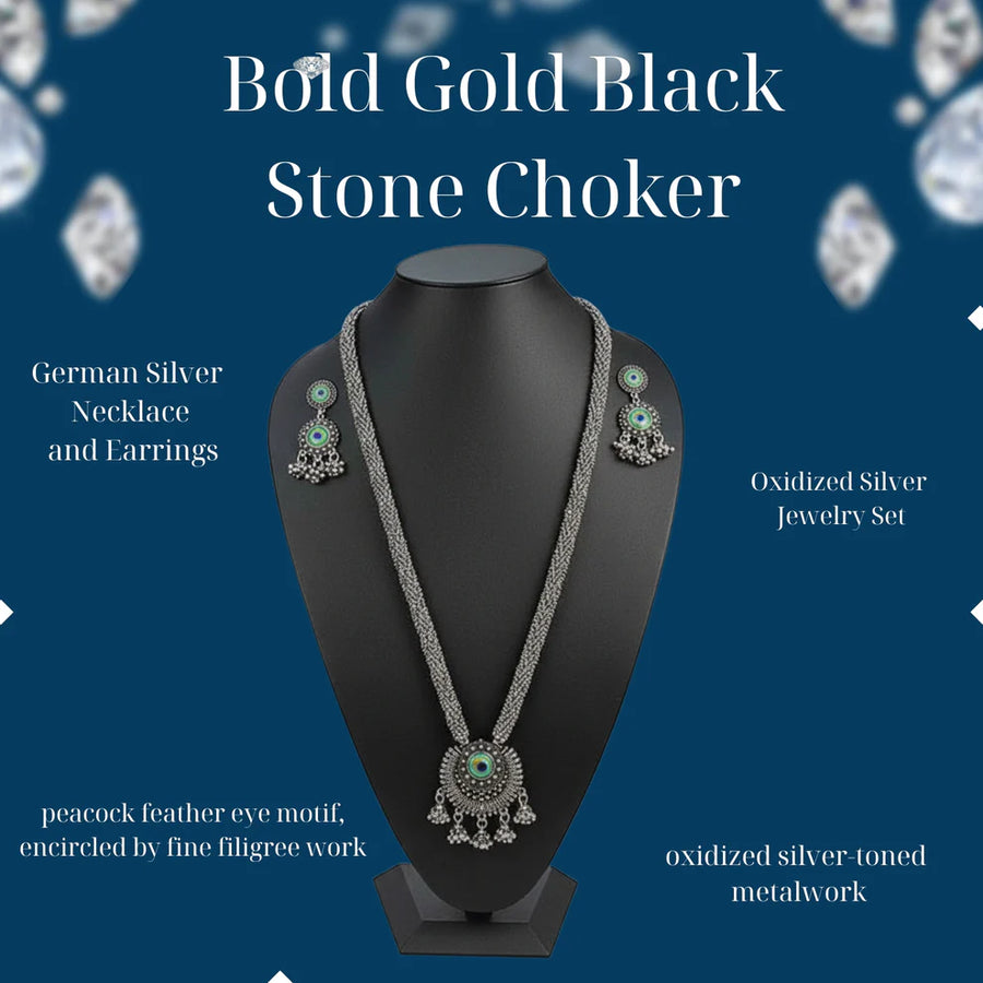 Peacock Motif Silver Necklace Set NVR-0116