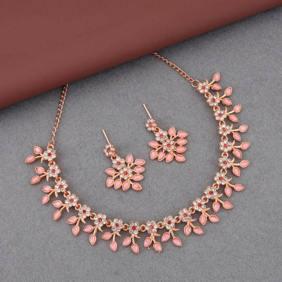 Pink Floral Necklace Set NVR-0125