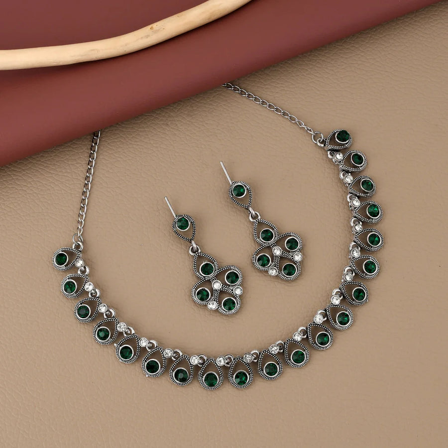 Green Stone Necklace Set NVR-0127