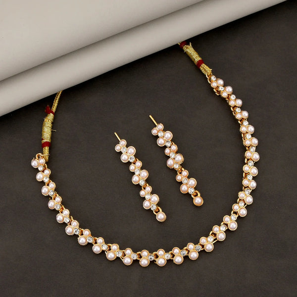 Elegant Pearl Gold Necklace Set NVR-0129