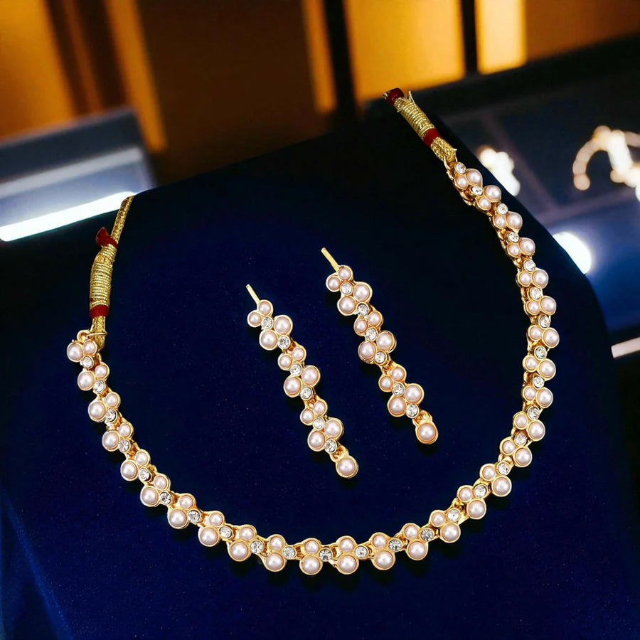 Elegant Pearl Gold Necklace Set NVR-0129