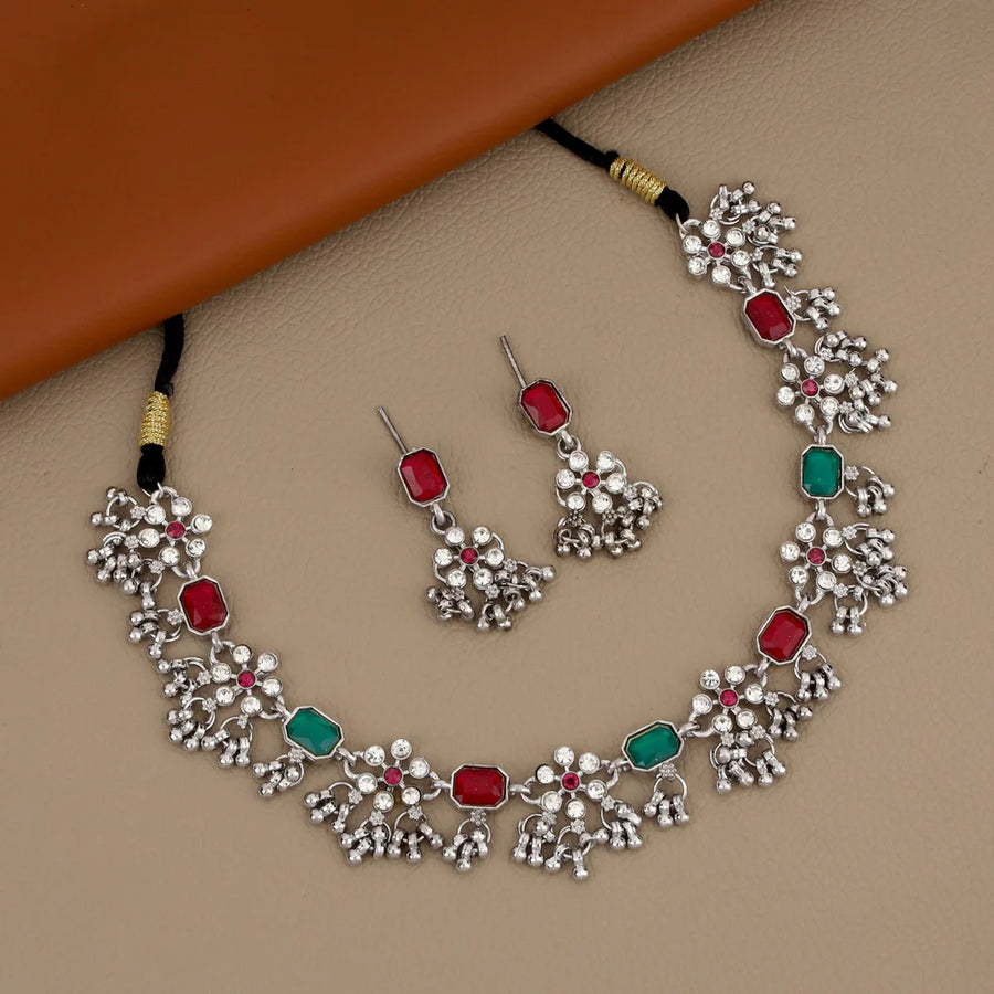 Oxidized Silver Necklace Set NVR-0131