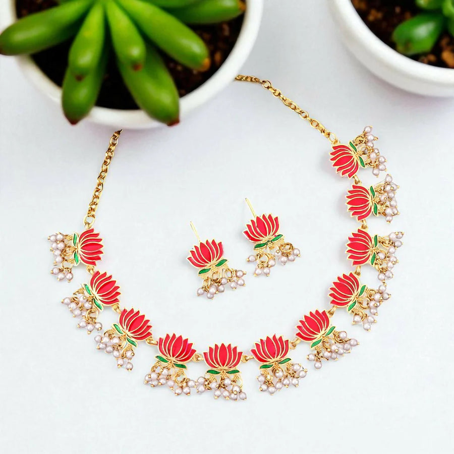Lotus Motif Necklace Set NVR-0132