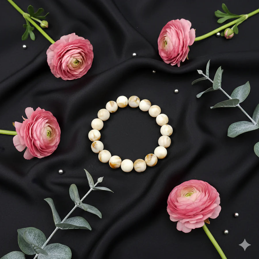 White Agate Bead Bracelet NVR-0142