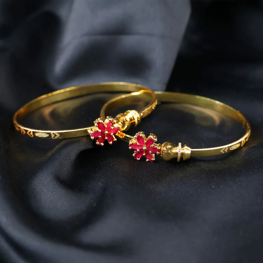 Gold Floral Bangles NVR-0155
