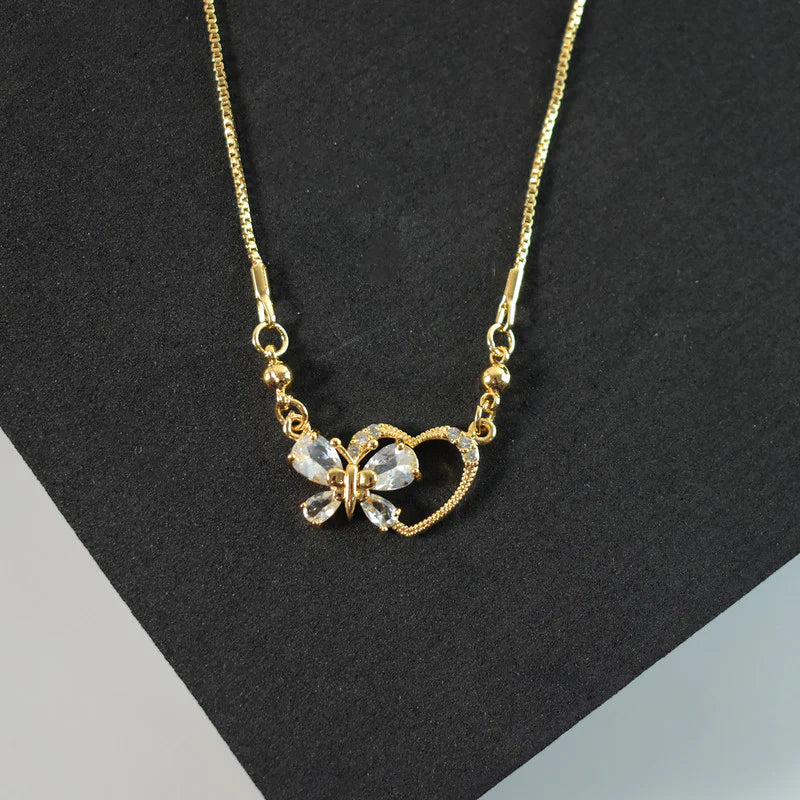 Butterfly Heart Gold Necklace NVR-0178