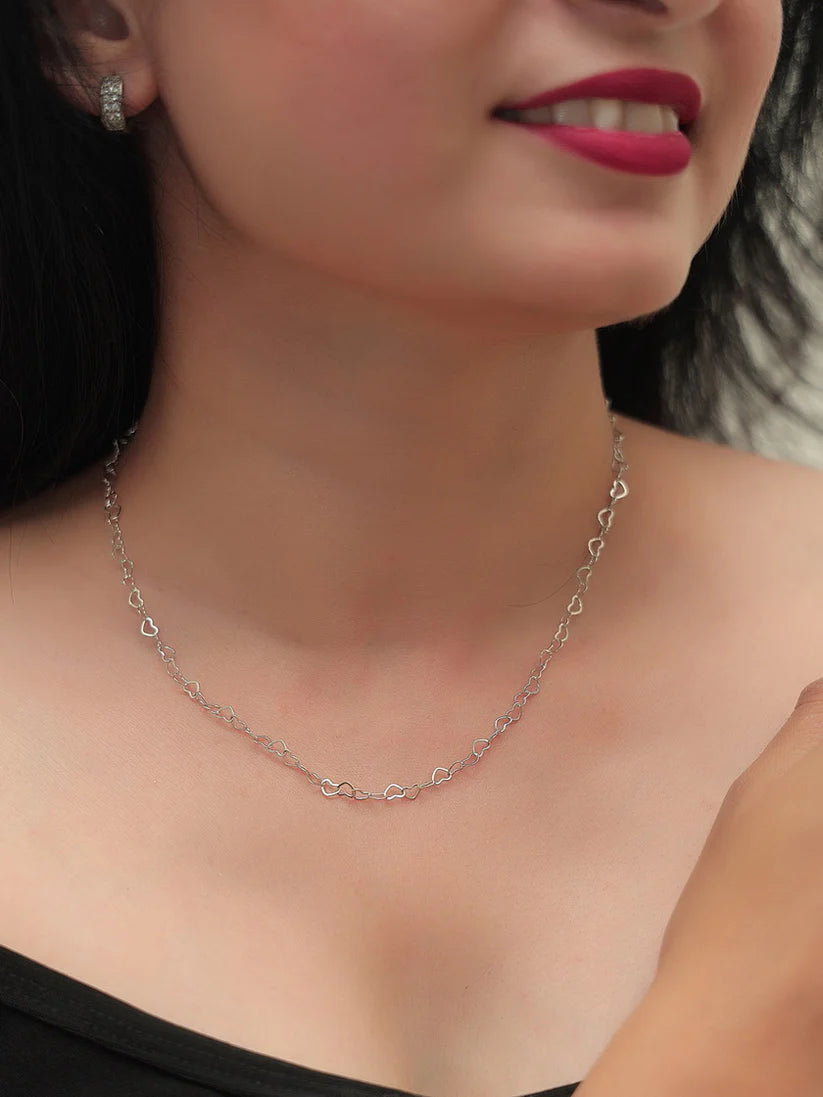 Elegant Silver Heart Chain Necklace NVR-0266