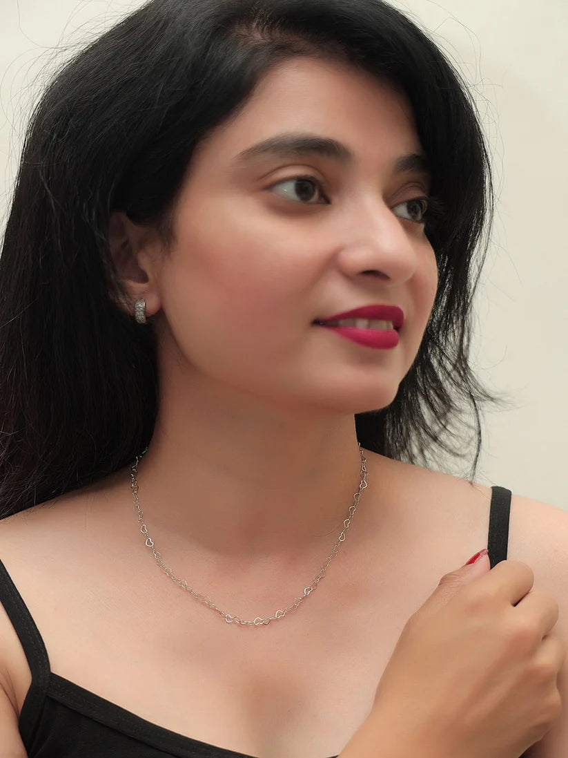Elegant Silver Heart Chain Necklace NVR-0266