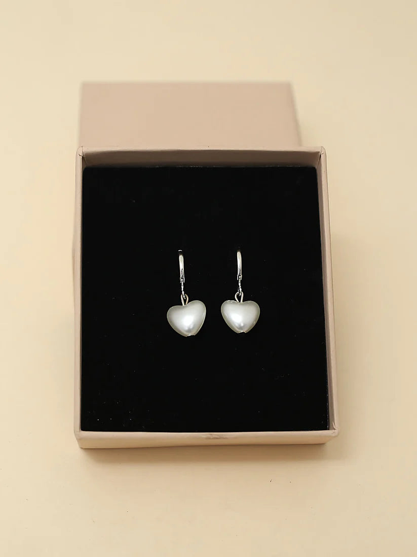 Pearl Heart Drop Earrings NVR-0345