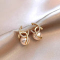 Gold Pearl Stud Earrings NVR-0363