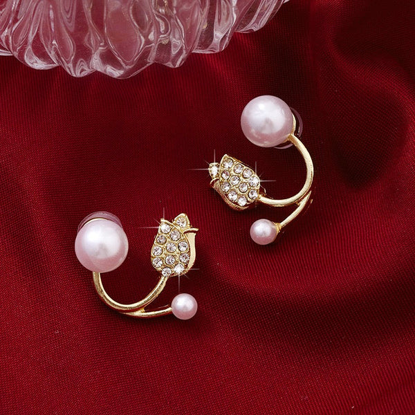 Pearl & Crystal Gold-Plated Earrings NVR-0365