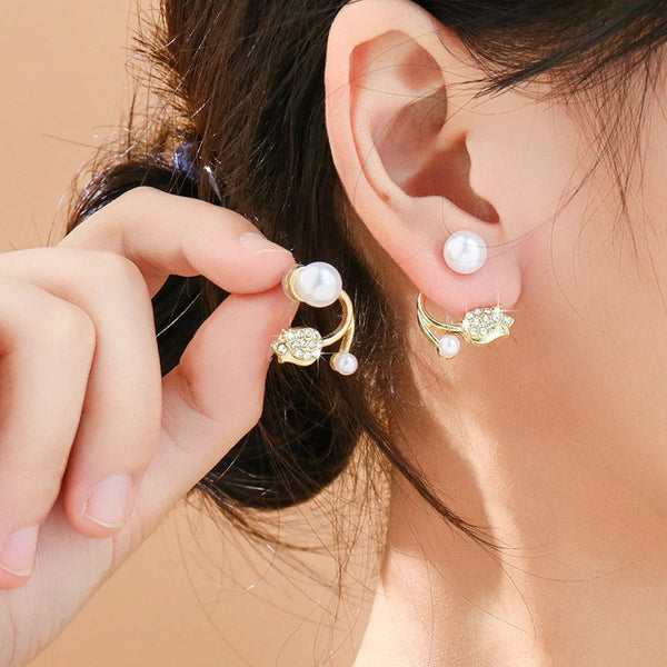 Pearl & Crystal Gold-Plated Earrings NVR-0365