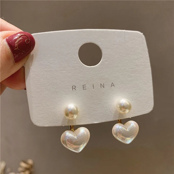 Pearl Heart Drop Earrings NVR-0368