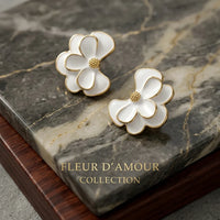 White Floral Stud Earrings NVR-0387