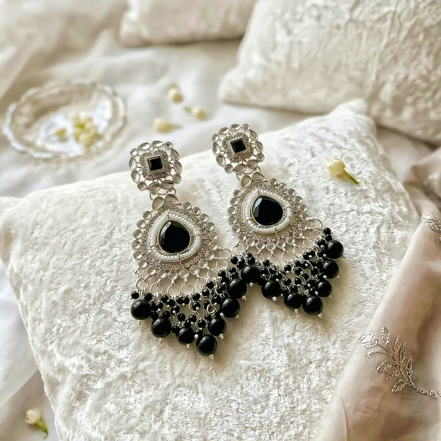 Midnight Royale — Silver & Black Onyx Chandbali NVR-0529