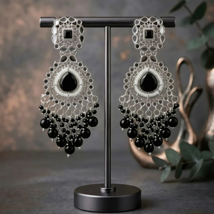 Midnight Royale — Silver & Black Onyx Chandbali NVR-0529