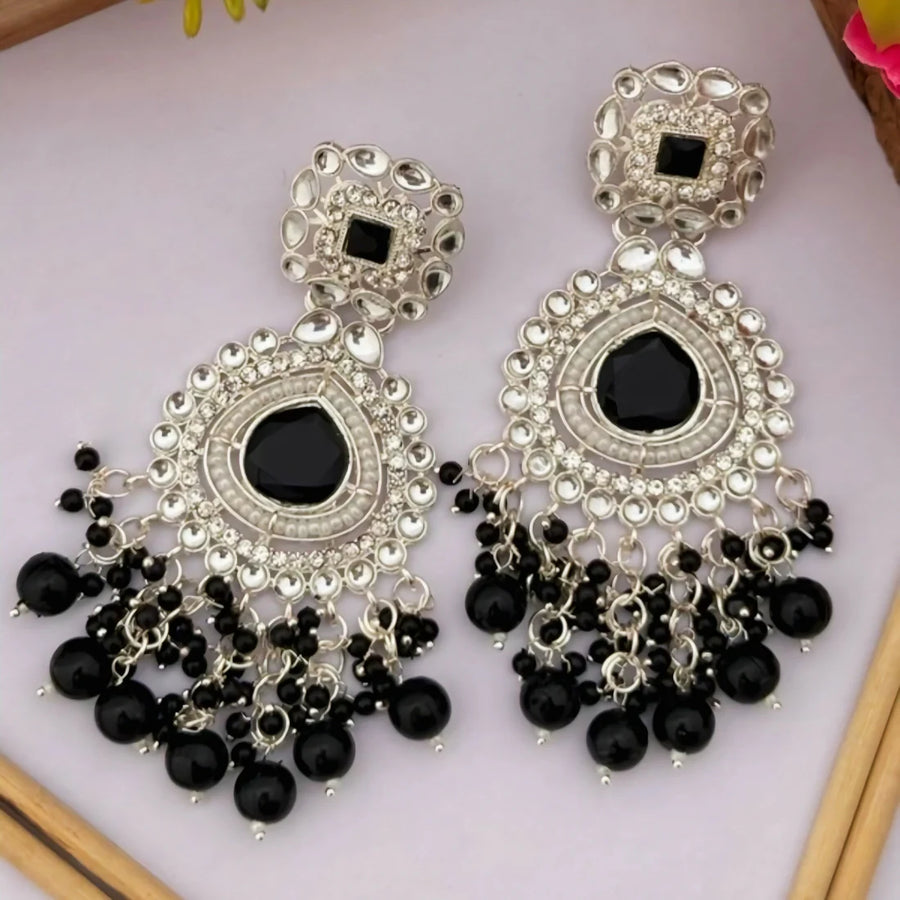 Midnight Royale — Silver & Black Onyx Chandbali NVR-0529