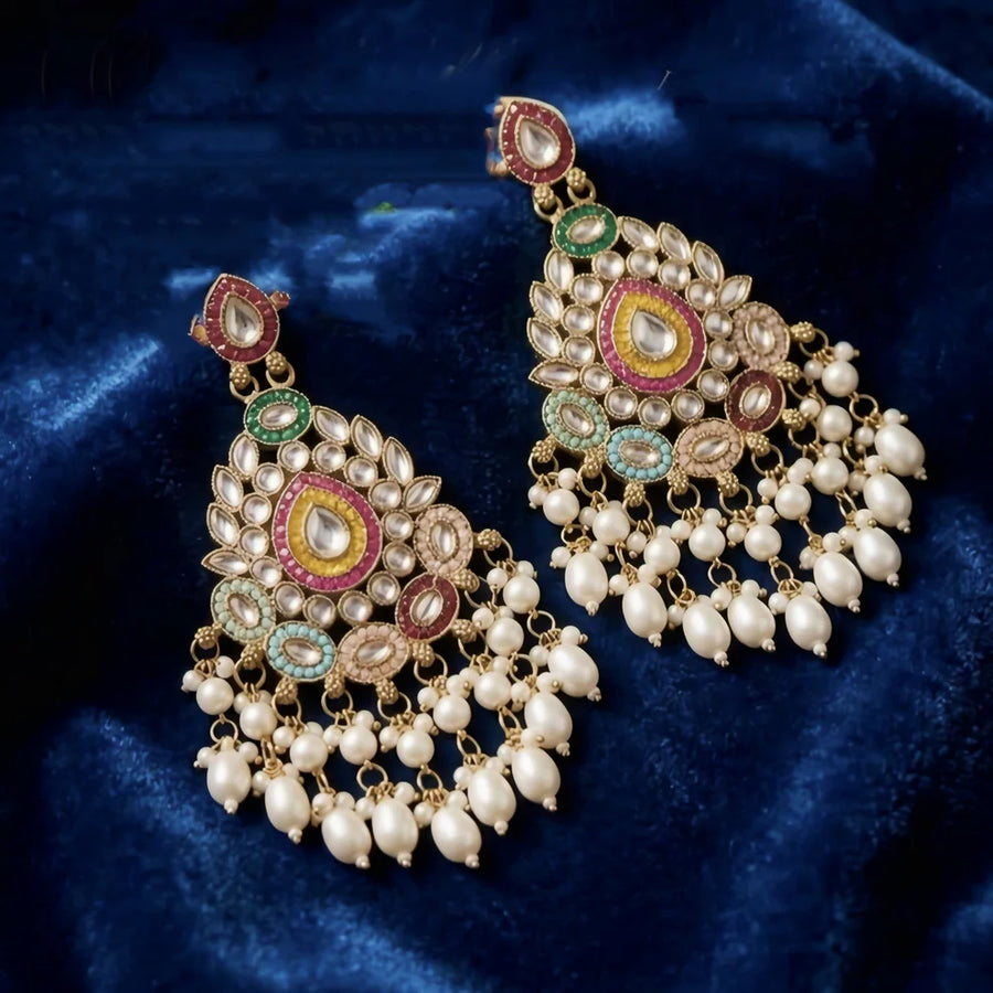 The Durbar Chandbali — Meenakari & Polki with Pearl Rain NVR-0530