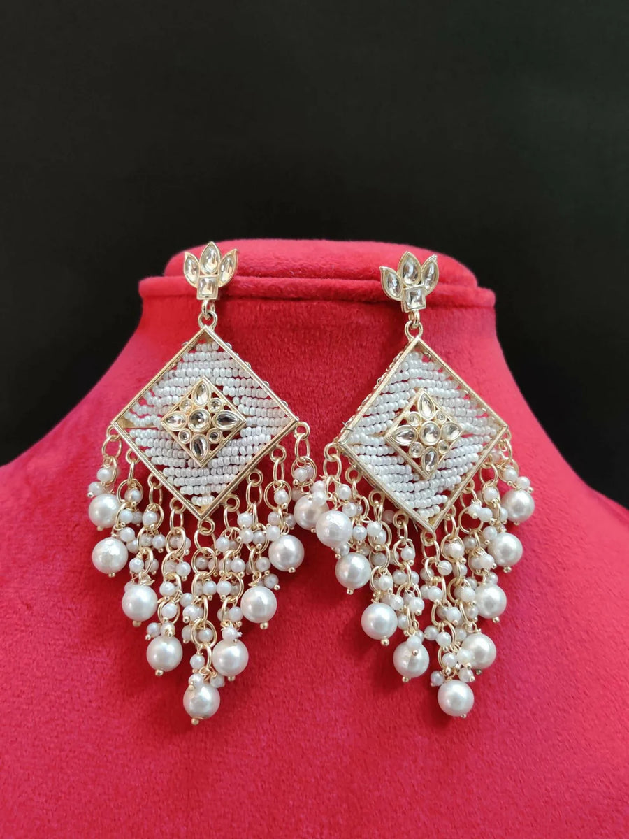 The Pearl Architecture — Kite Frame Earrings with Pearl Cascade NVR-0534