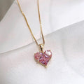 Rose in Crystal — Pink Heart Solitaire Necklace NVR-0537