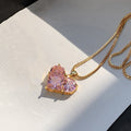 Rose in Crystal — Pink Heart Solitaire Necklace NVR-0537