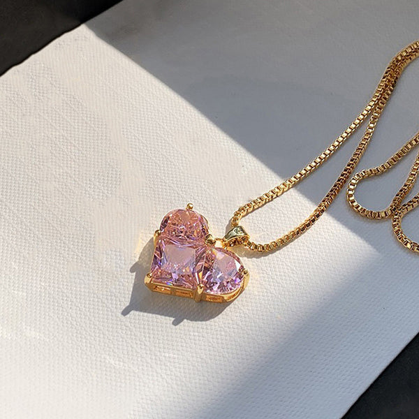 Rose in Crystal — Pink Heart Solitaire Necklace NVR-0537