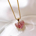 Rose in Crystal — Pink Heart Solitaire Necklace NVR-0537