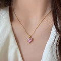 Rose in Crystal — Pink Heart Solitaire Necklace NVR-0537