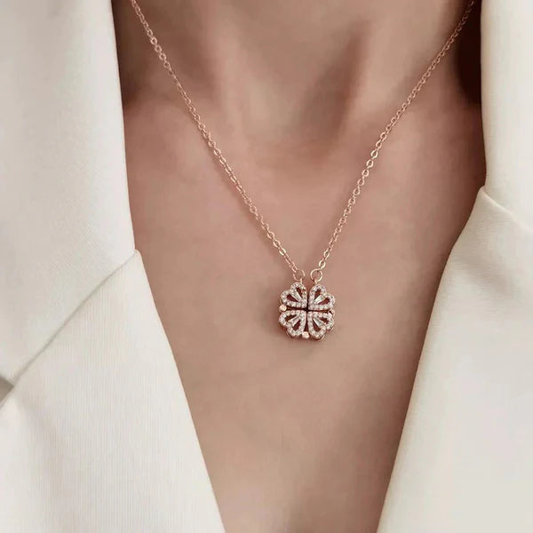 Lucky Four — Rose Gold Clover Heart Necklace with CZ NVR-0538
