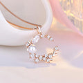 Moonlit Garden — Rose Gold Pearl & CZ Crescent Necklace NVR-0542