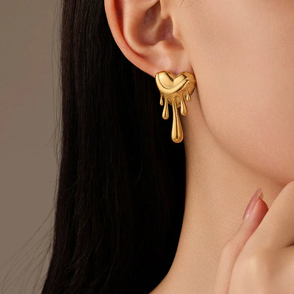 Liquid Love — Gold Melted Heart Stud Earrings NVR- 0546