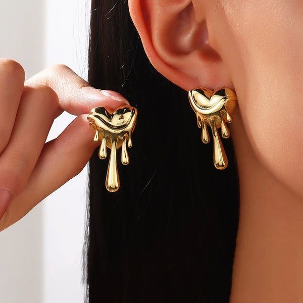 Liquid Love — Gold Melted Heart Stud Earrings NVR- 0546
