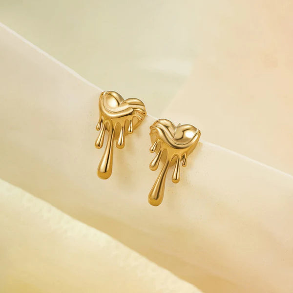 Liquid Love — Gold Melted Heart Stud Earrings NVR- 0546
