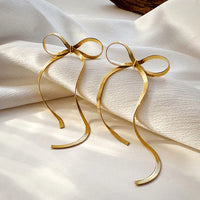 The Long Bow — Gold Snake Chain Ribbon Earrings NVR-0549