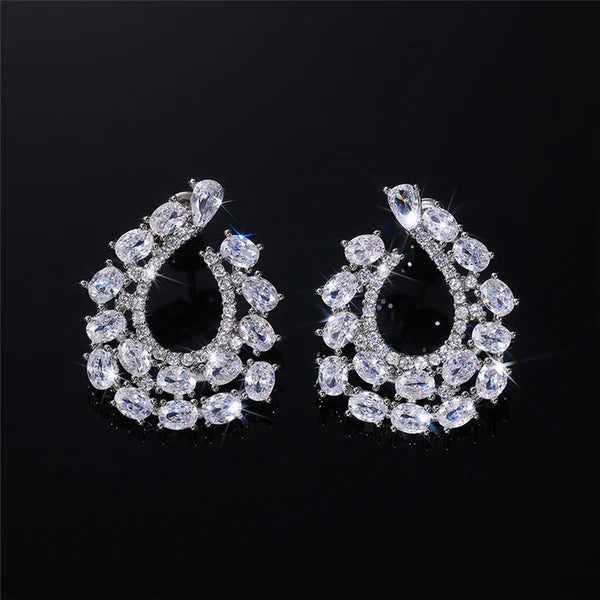 The Ice Crown — Silver CZ Teardrop Hoop Earrings NVR-0551