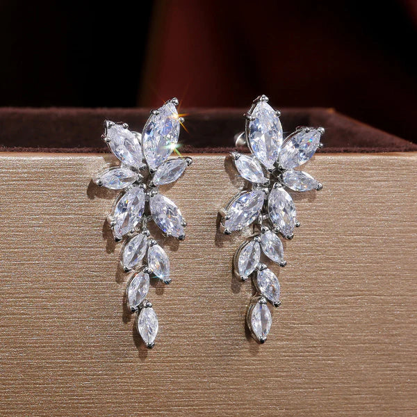 Winter Bloom — Silver CZ Marquise Spray Earrings NVR-0552