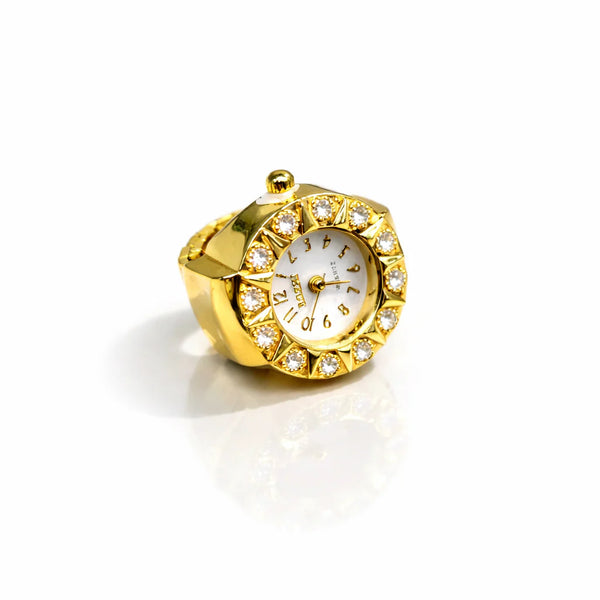 Royal Crystal-Bezel Gold Ring Watch NVR-0425