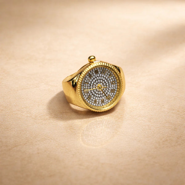 Golden Aura – Sleek Minimalist Round Luxury Ring Watch NVR-0428