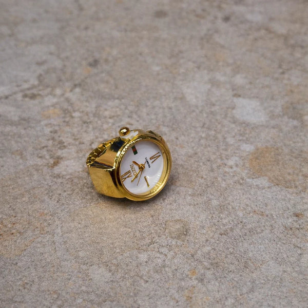 Pearl Enchantment – Delicate Gold Ring Watch with Pearl Bezel NVR-0430