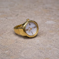 Pearl Enchantment – Delicate Gold Ring Watch with Pearl Bezel NVR-0430